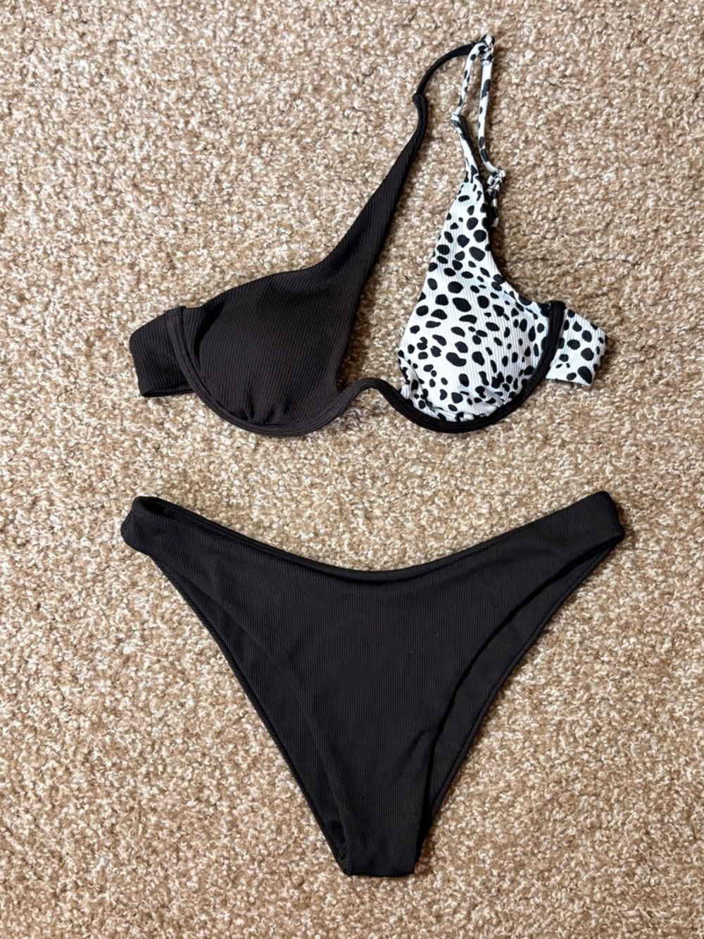 Black Two-Piece Bikini with Dalmatian Spot Accent